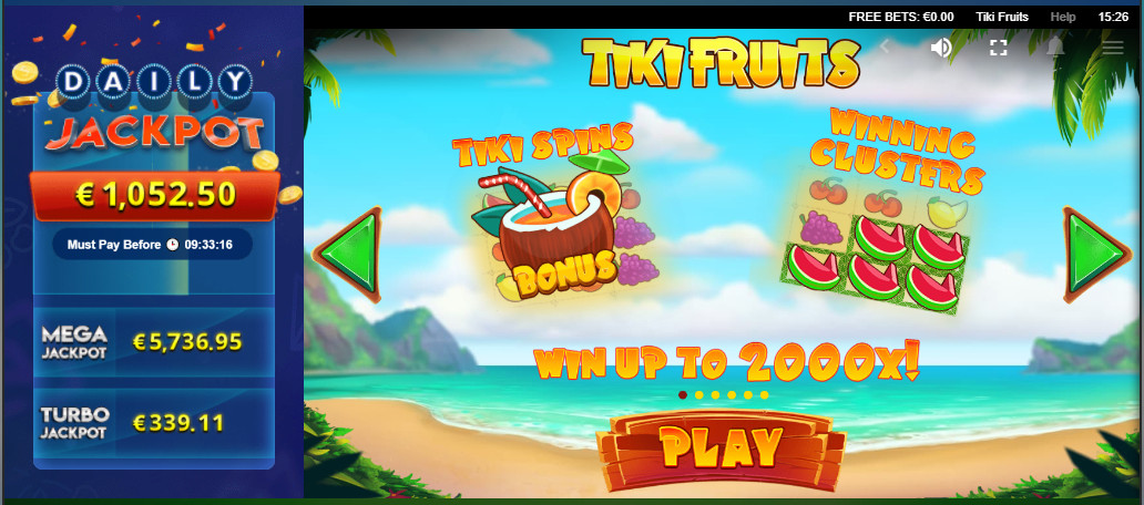 Tiki Fruits Slot Spieloberfläche vor dem Start